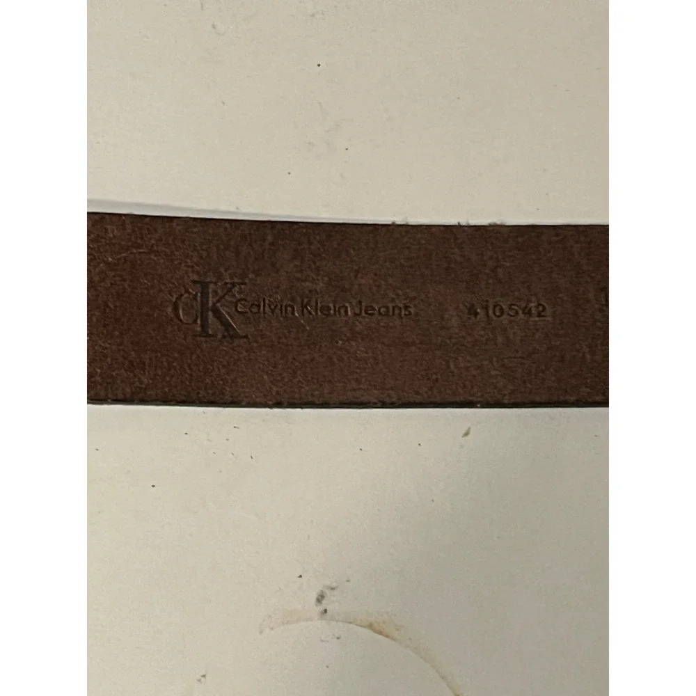 Calvin Klein Jeans Mens Brown Italian Leather Belt Silver Buckle Medium 410542